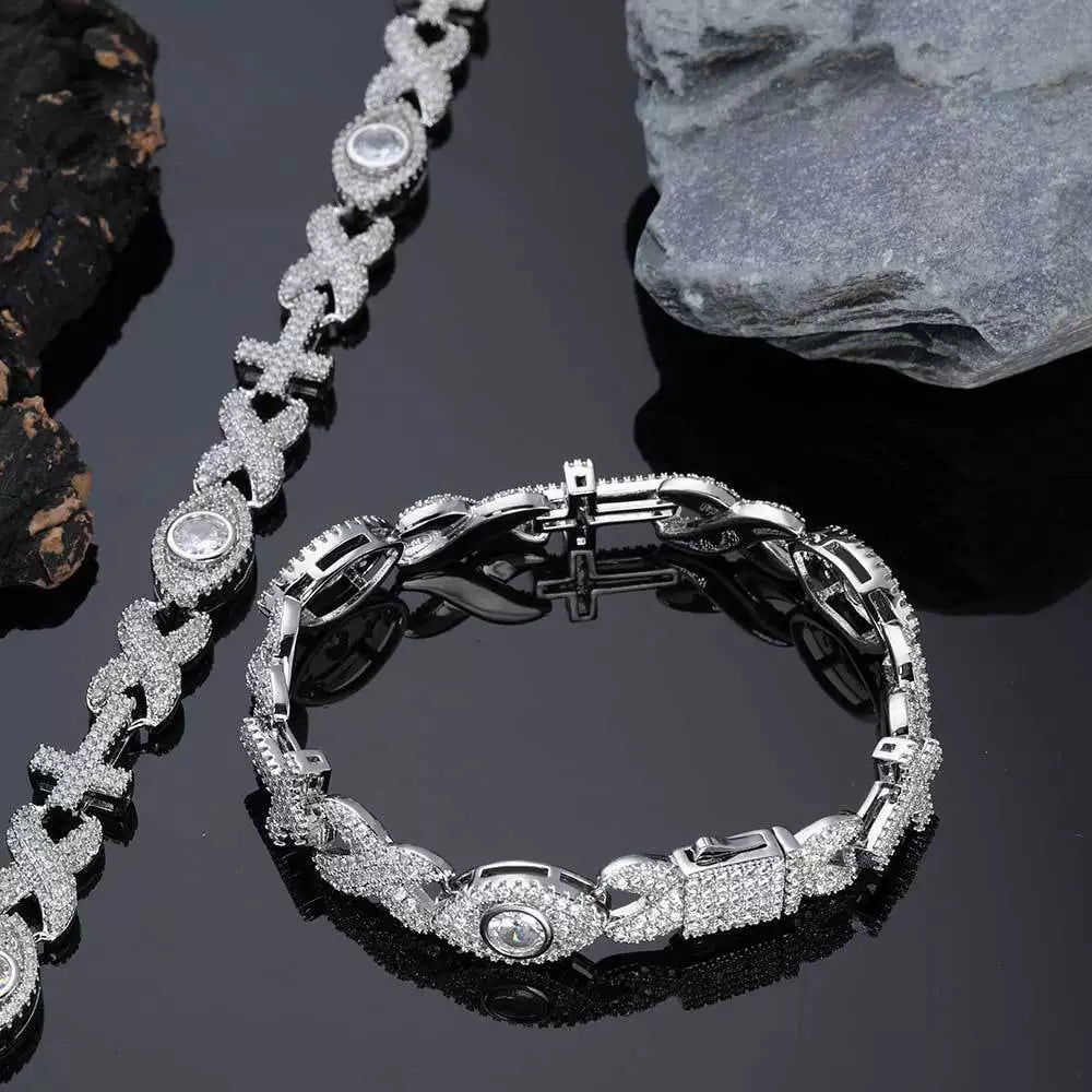 Infinity Cross Evil Eye Iced Chain Necklace