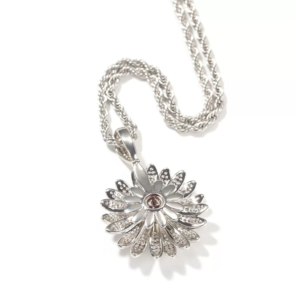Iced Out Daisy Flower Pendant Necklace