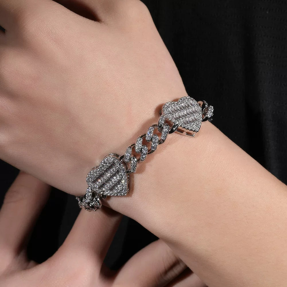 Heartbeat Baguette Cuban Chain Necklace & Bracelet