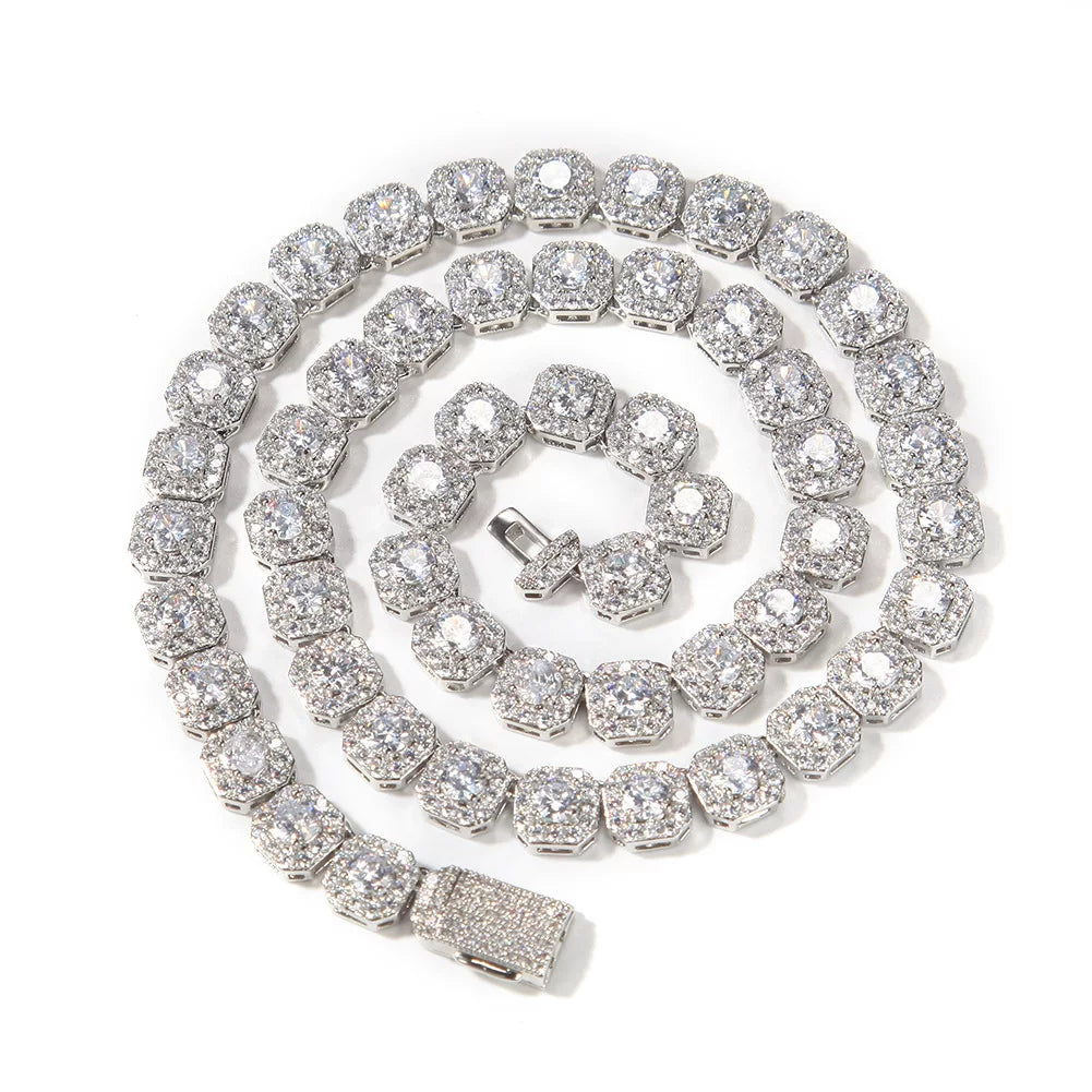 Octagon Halo Iced Tennis Necklace