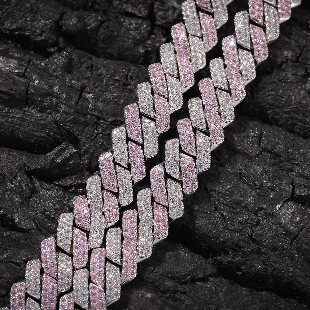 Pink & White Iced Cuban Link Chain Necklace