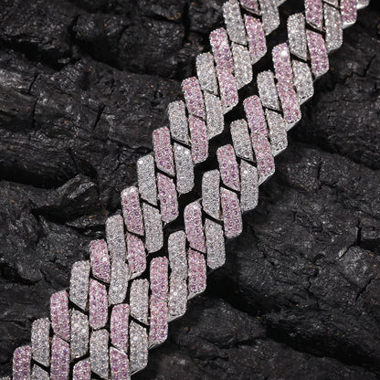 Pink & White Iced Cuban Link Chain Necklace