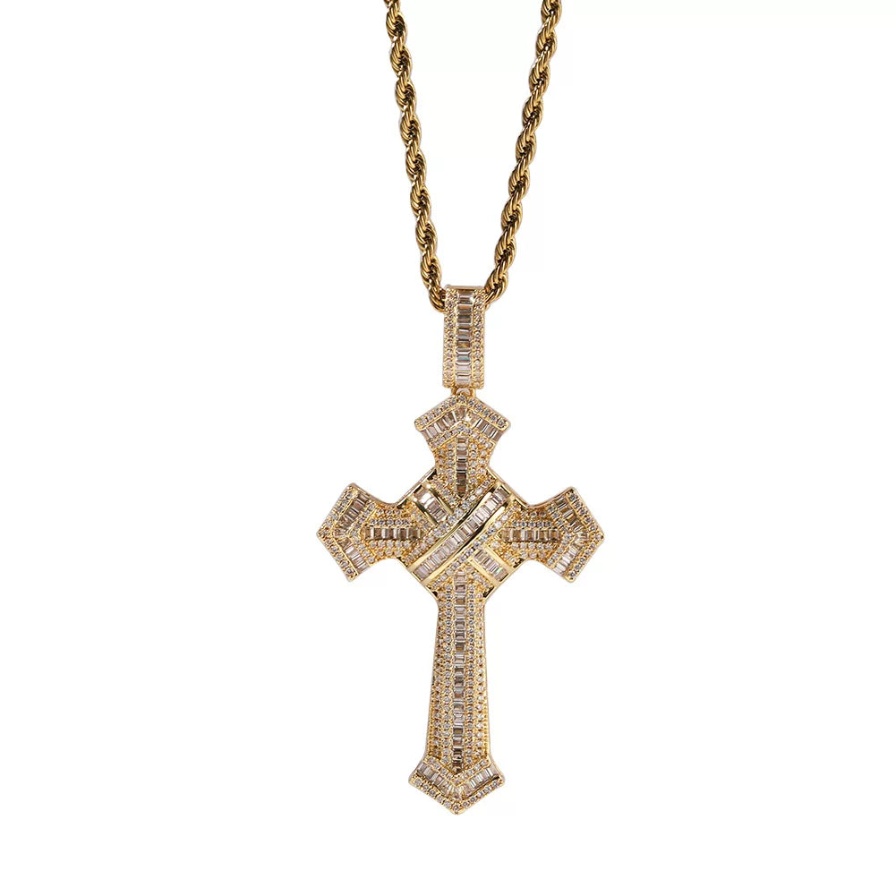 Vault Baguette Cross Pendant Necklace