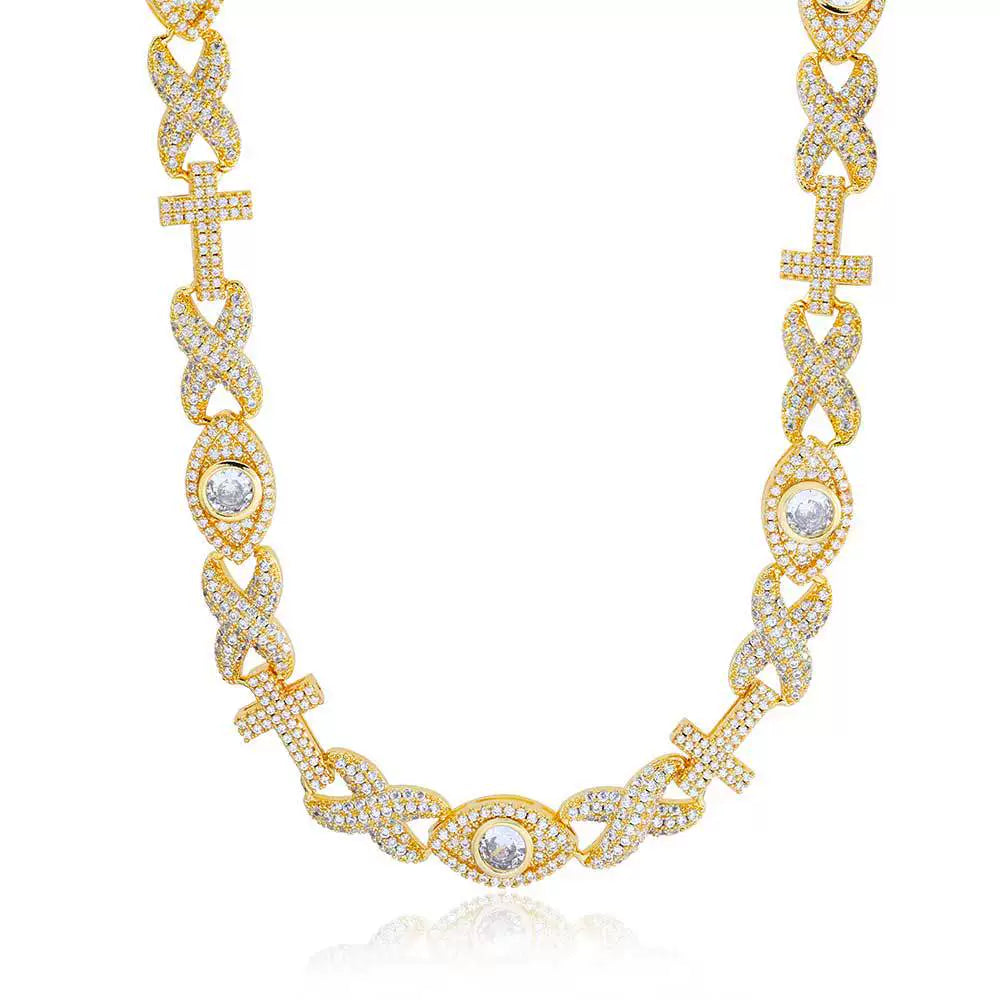 Infinity Cross Evil Eye Iced Chain Necklace