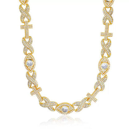 Infinity Cross Evil Eye Iced Chain Necklace