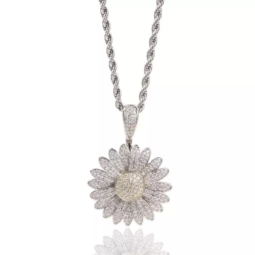 Iced Out Daisy Flower Pendant Necklace