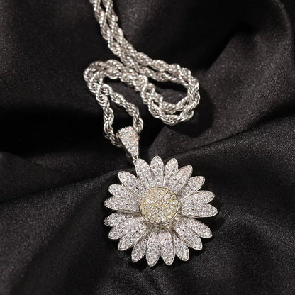 Iced Out Daisy Flower Pendant Necklace