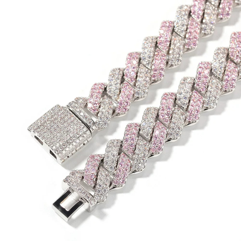 Pink & White Iced Cuban Link Chain Necklace