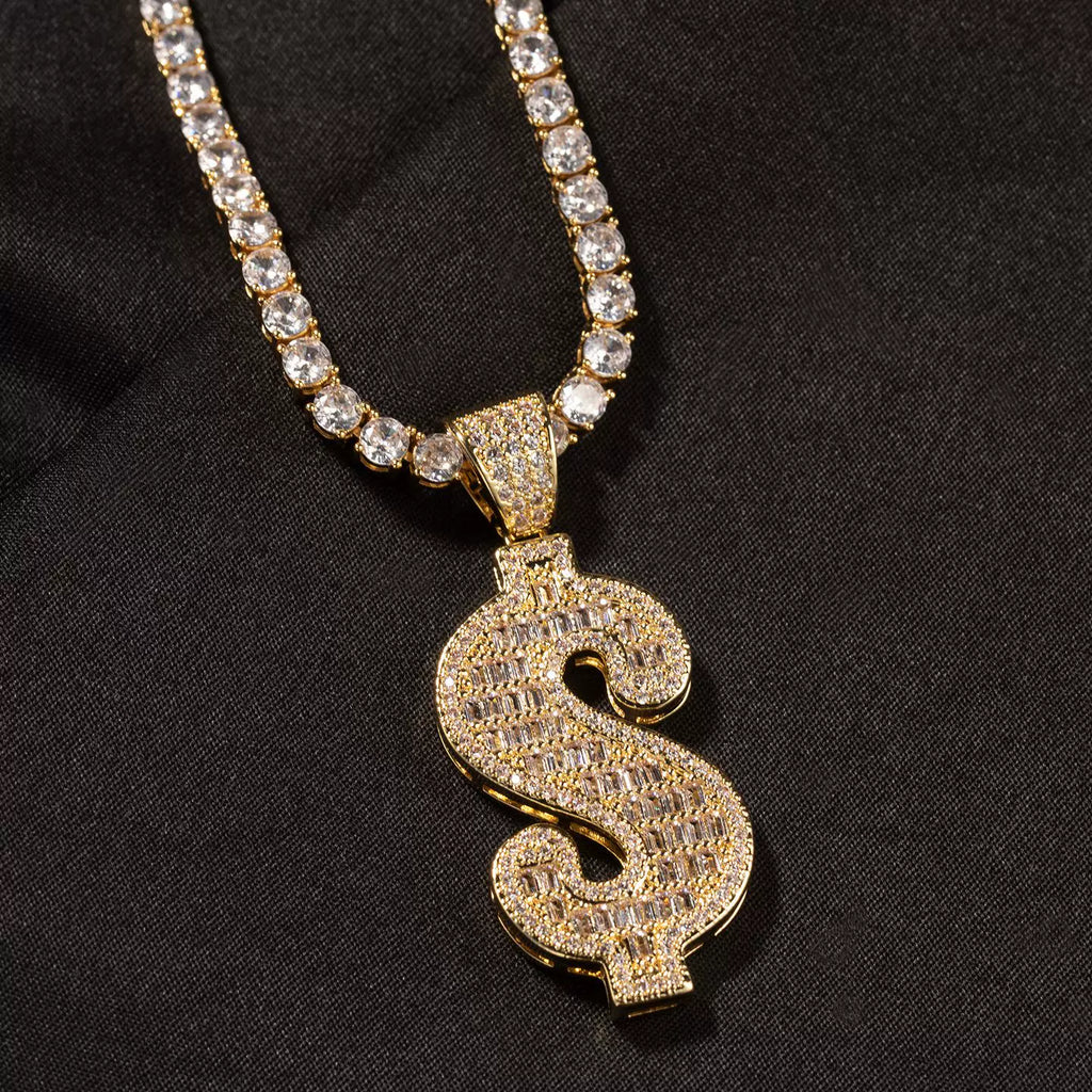 Money Bag Baguette Iced Necklace