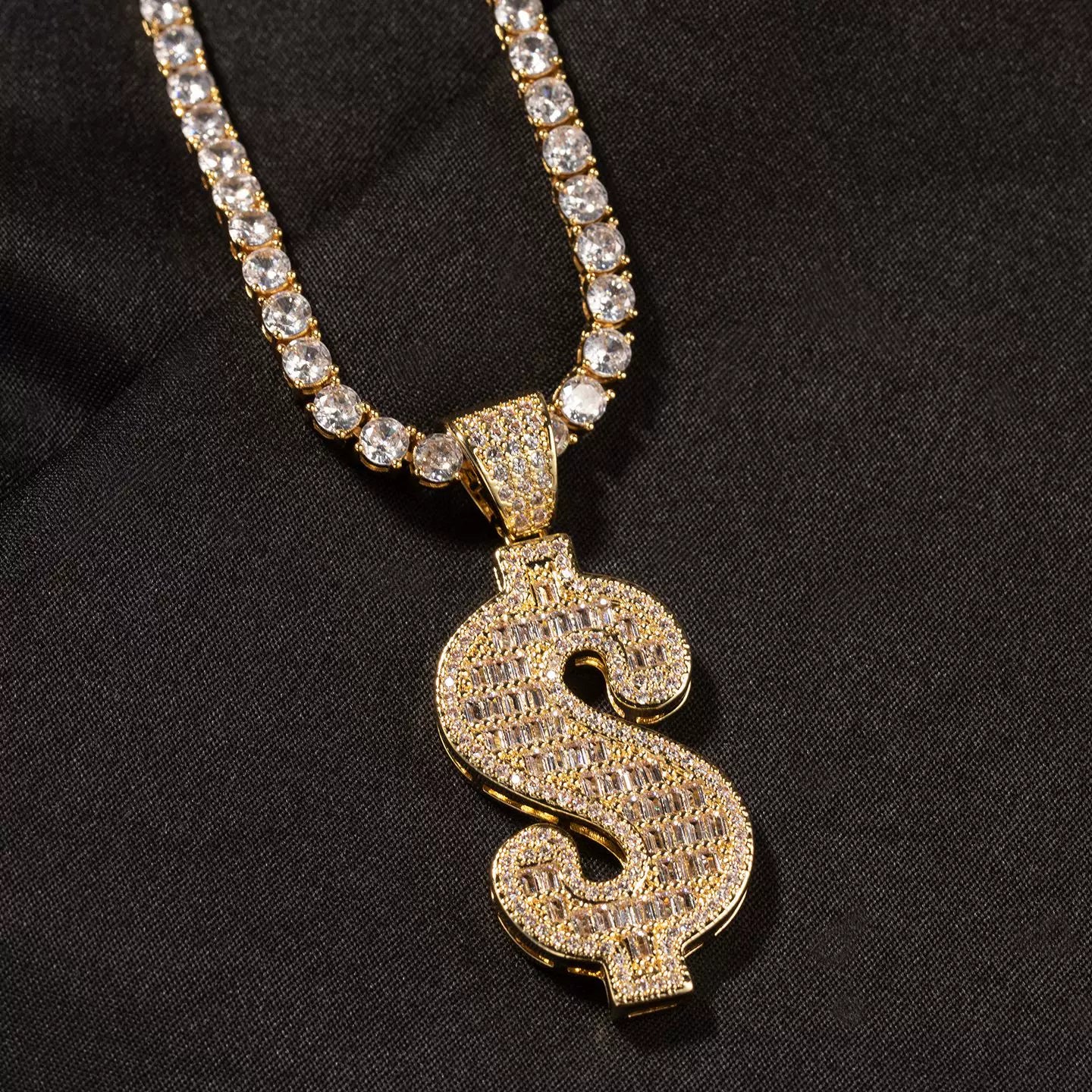 Money Bag Baguette Iced Necklace