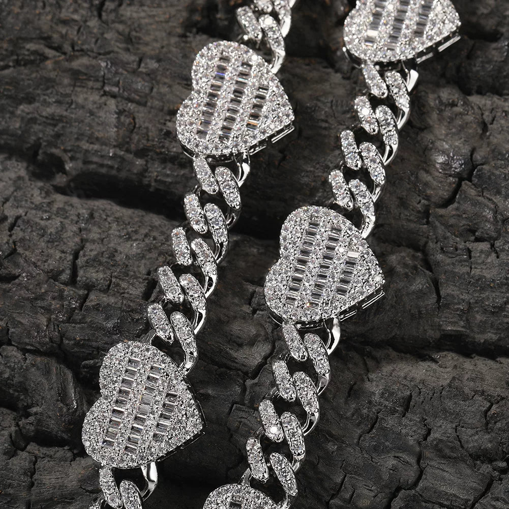 Heartbeat Baguette Cuban Chain Necklace & Bracelet