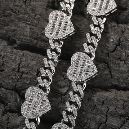 Heartbeat Baguette Cuban Chain Necklace & Bracelet