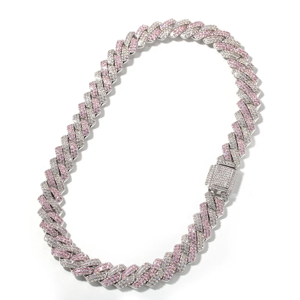 Pink & White Iced Cuban Link Chain Necklace