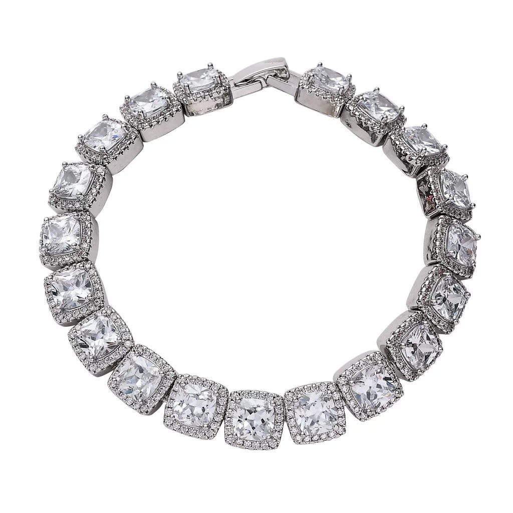 Cushion Halo CZ Tennis Bracelet