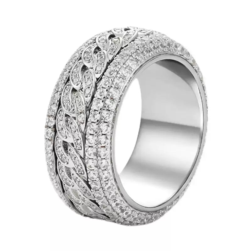 Iced Out Cuban Link Spinner Ring