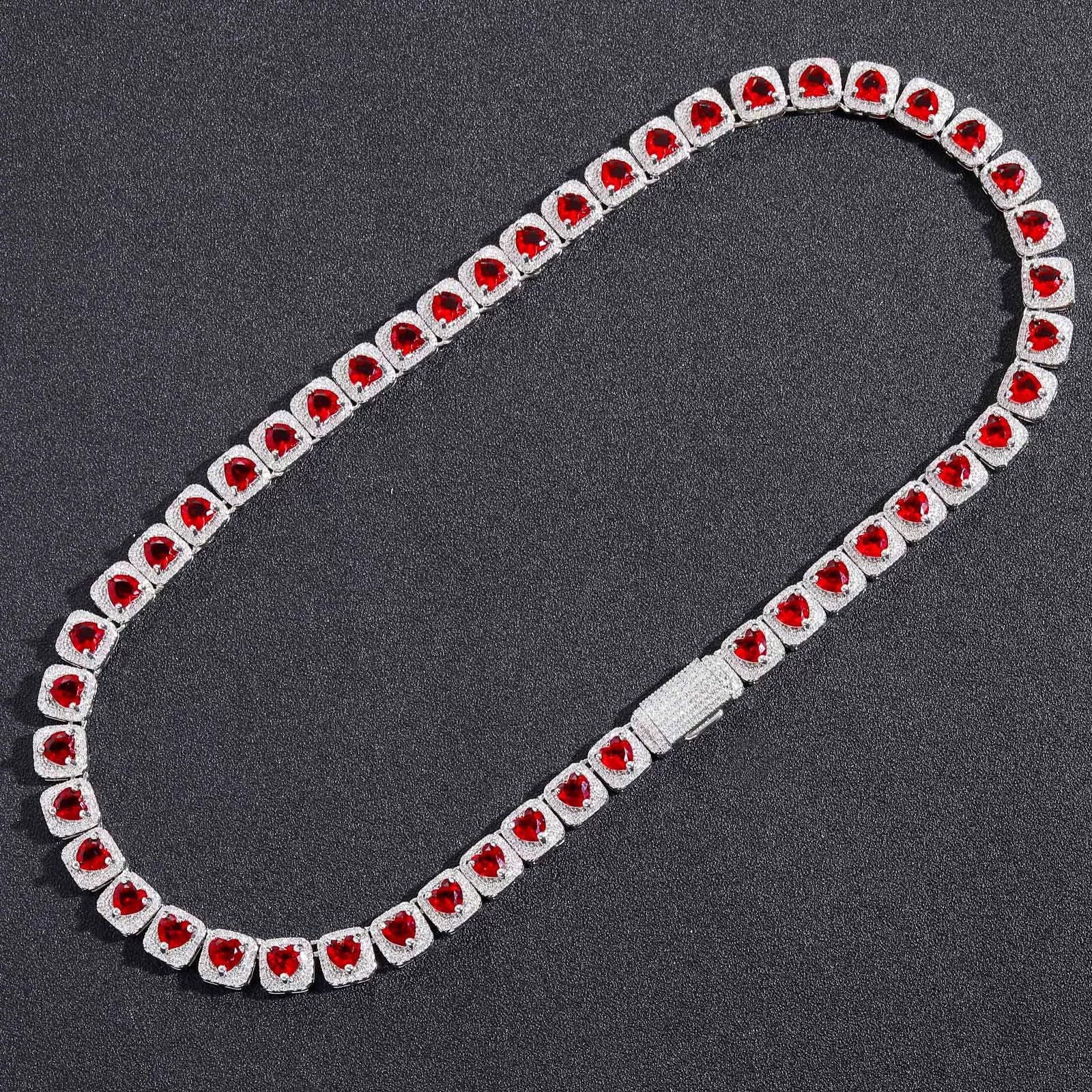 The Red Heart Halo Tennis Chain Necklace