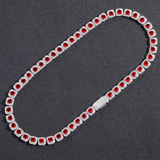 The Red Heart Halo Tennis Chain Necklace
