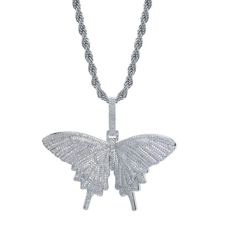 Iced Out Butterfly Pendant Necklace