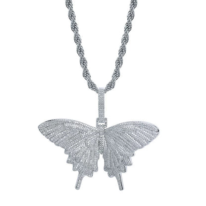 Iced Out Butterfly Pendant Necklace