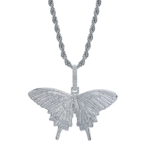 Iced Out Butterfly Pendant Necklace