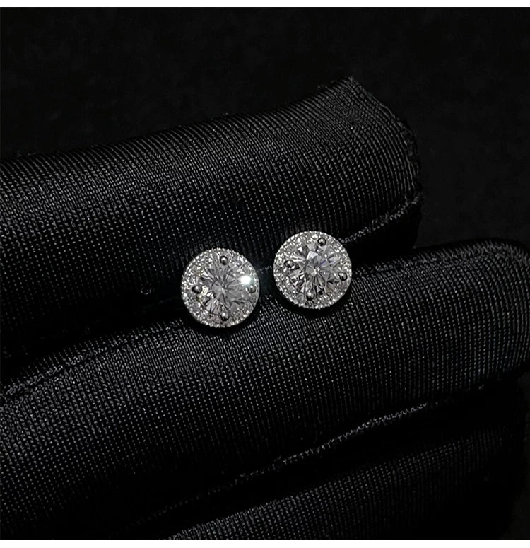 Sterling Silver Round Halo CZ Stud Earrings