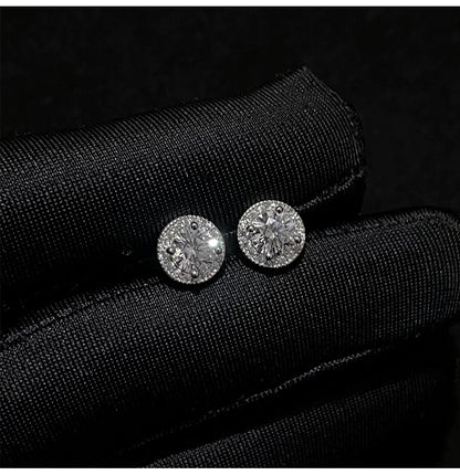 Sterling Silver Round Halo CZ Stud Earrings