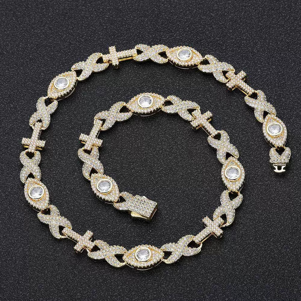 Infinity Cross Evil Eye Iced Chain Necklace