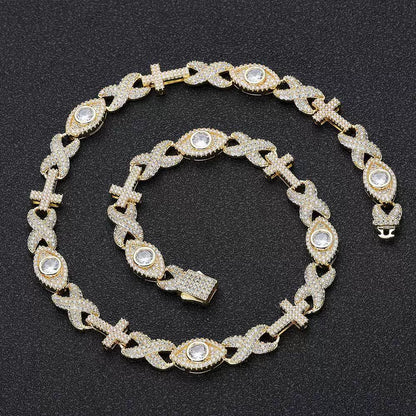 Infinity Cross Evil Eye Iced Chain Necklace
