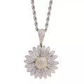 Iced Out Daisy Flower Pendant Necklace