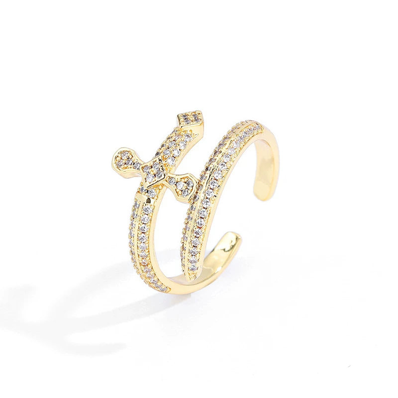 Cross Open Adjustable Pavé Ring