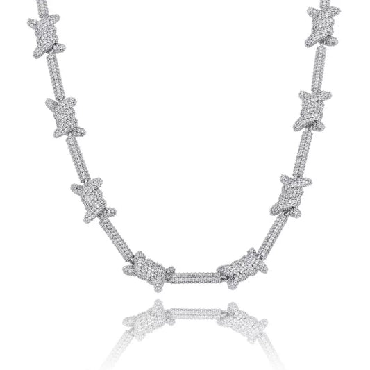 Iced Out Barbed Wire Chain Necklace