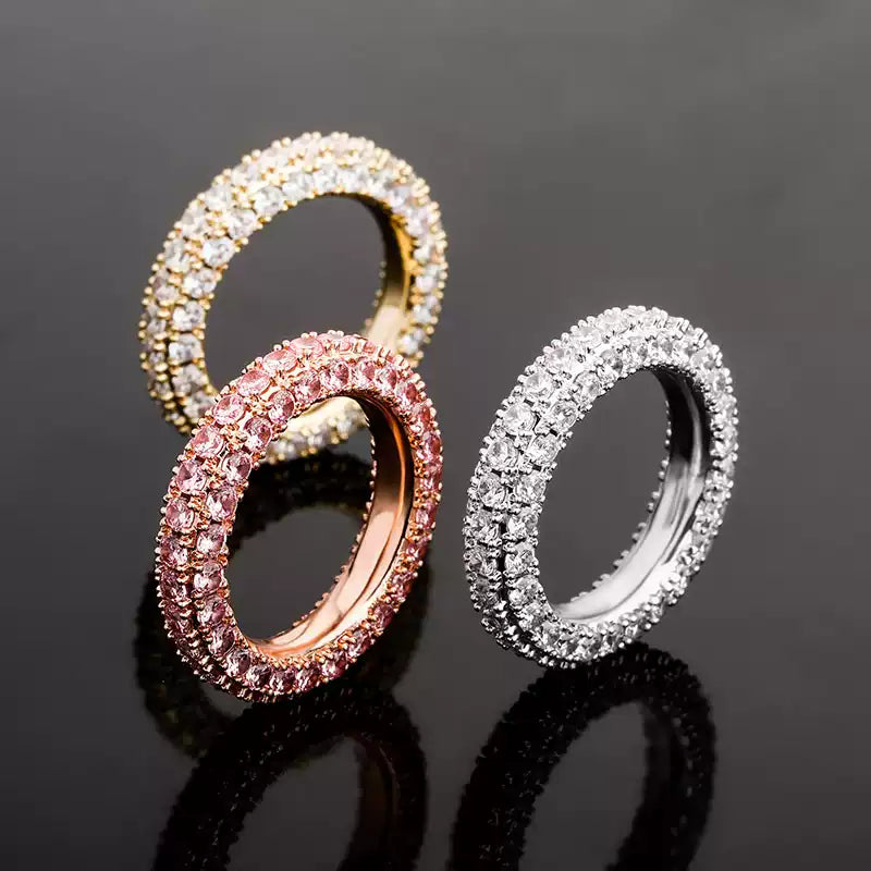 3-Row Pave CZ Eternity Band Ring