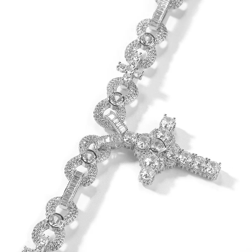 Sacred Heart Cross Pendant Iced Necklace