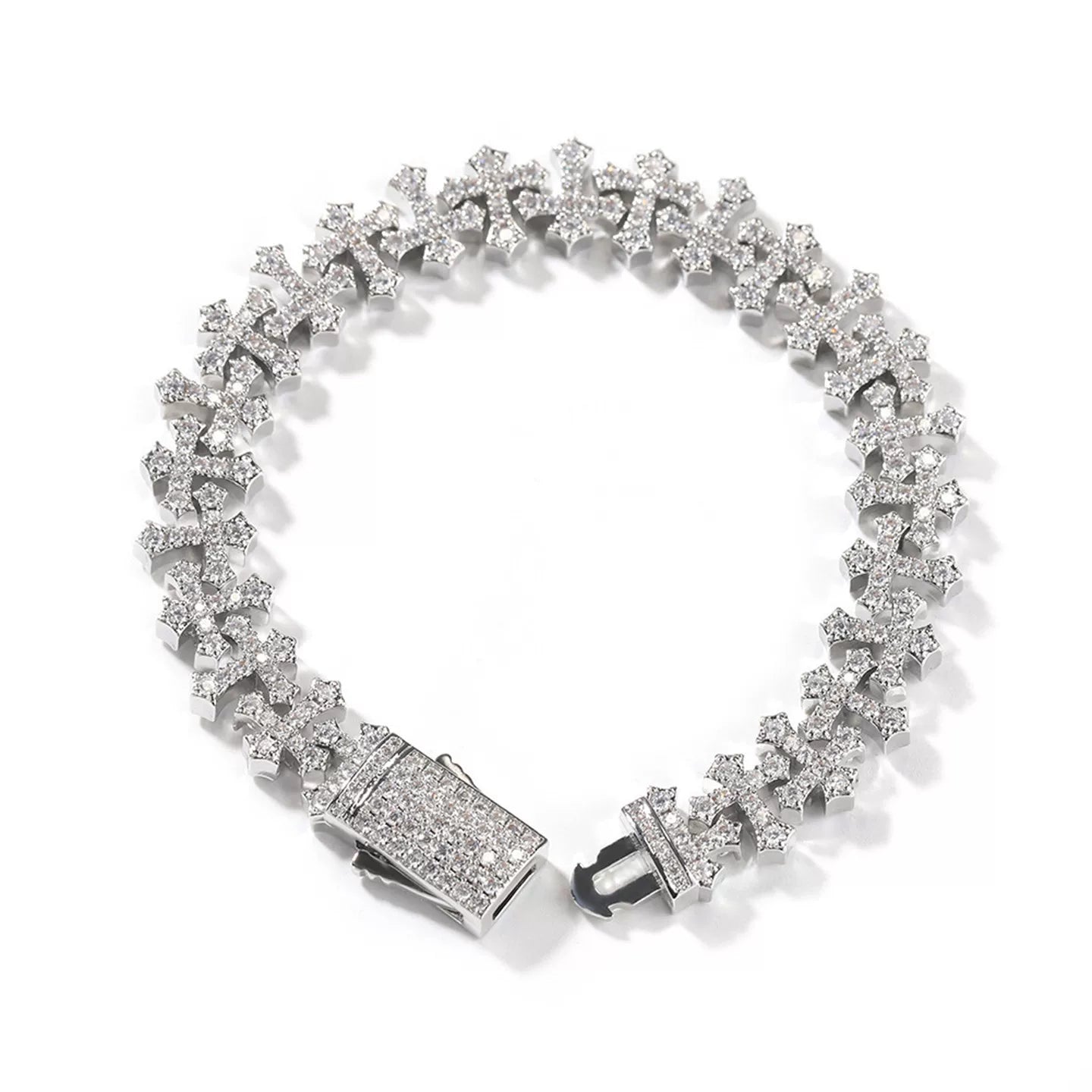 Fleur Cross Iced Cuban Bracelet
