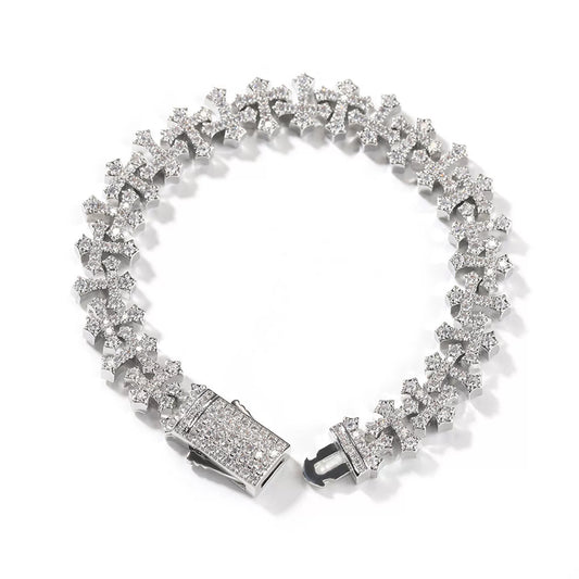 Fleur Cross Iced Cuban Bracelet
