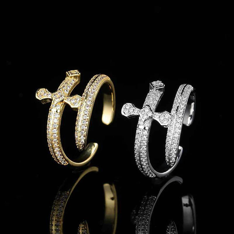 Cross Open Adjustable Pavé Ring