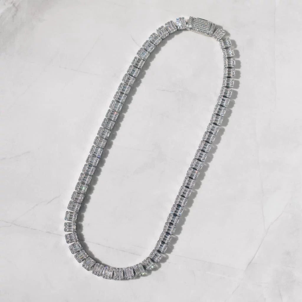 Baguette Halo Tennis Necklace