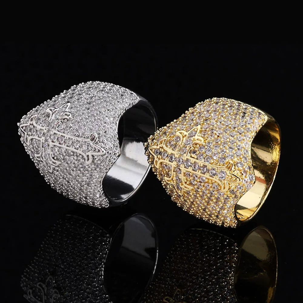 Cross Dome Full Iced Ring