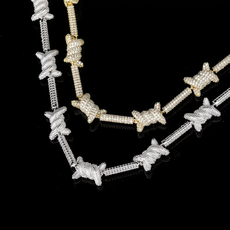 Iced Out Barbed Wire Chain Necklace
