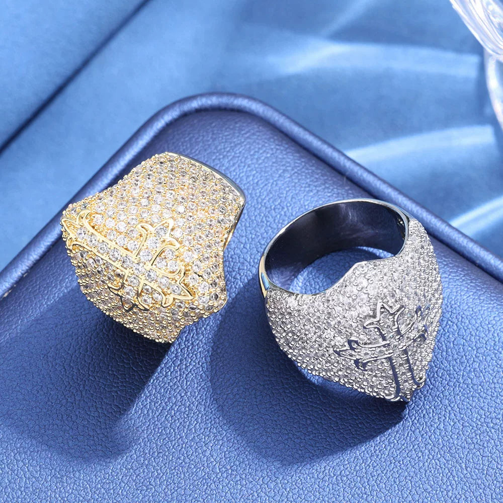 Cross Dome Full Iced Ring