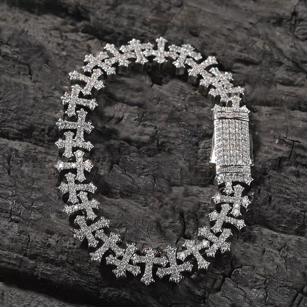 Fleur Cross Iced Cuban Bracelet