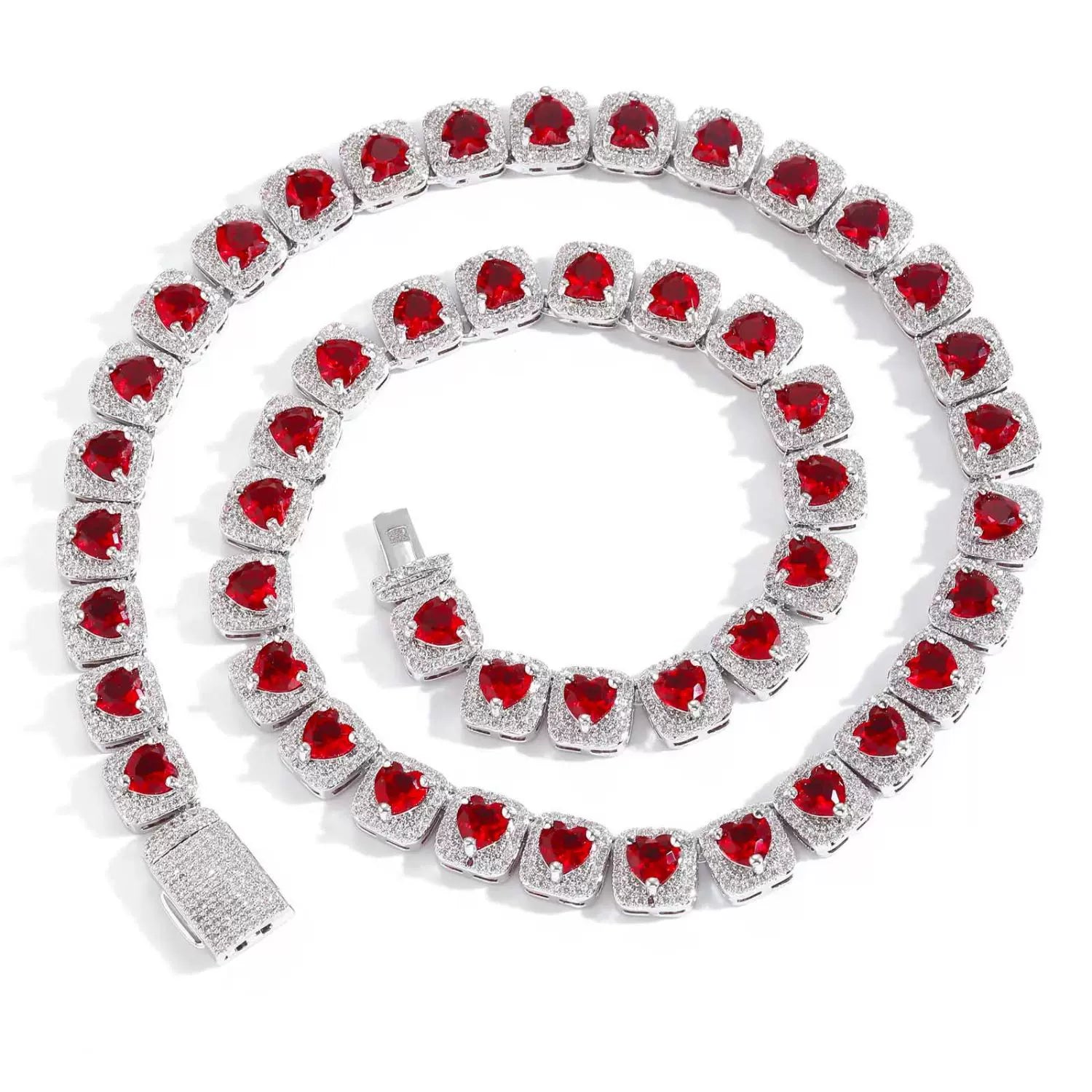 The Red Heart Halo Tennis Chain Necklace