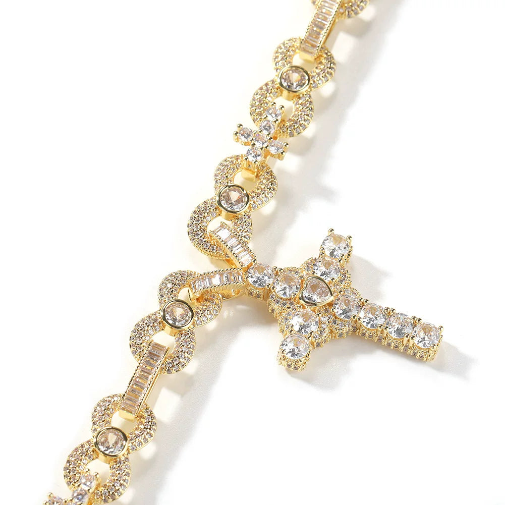 Sacred Heart Cross Pendant Iced Necklace
