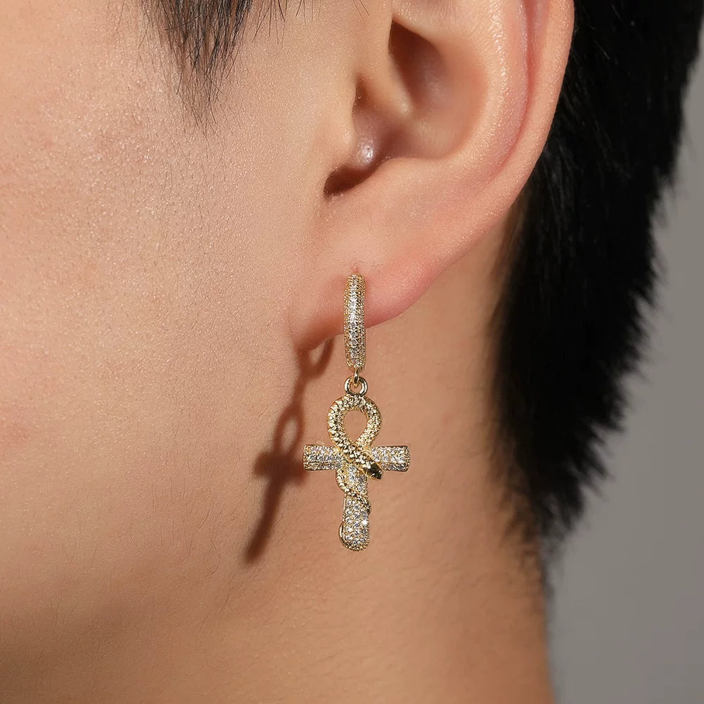 The Ankh Drop Huggie Earrings
