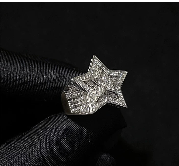 Iced Out 3D Star Ring