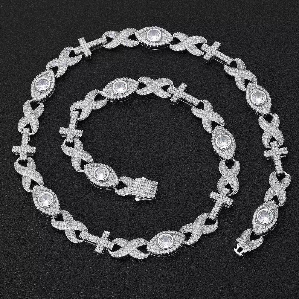 Infinity Cross Evil Eye Iced Chain Necklace