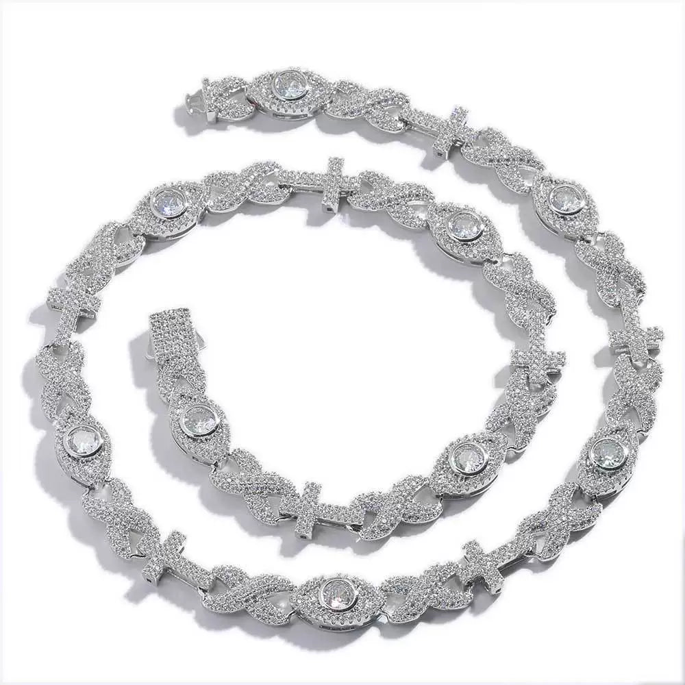 Infinity Cross Evil Eye Iced Chain Necklace