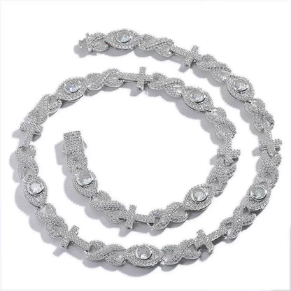 Infinity Cross Evil Eye Iced Chain Necklace