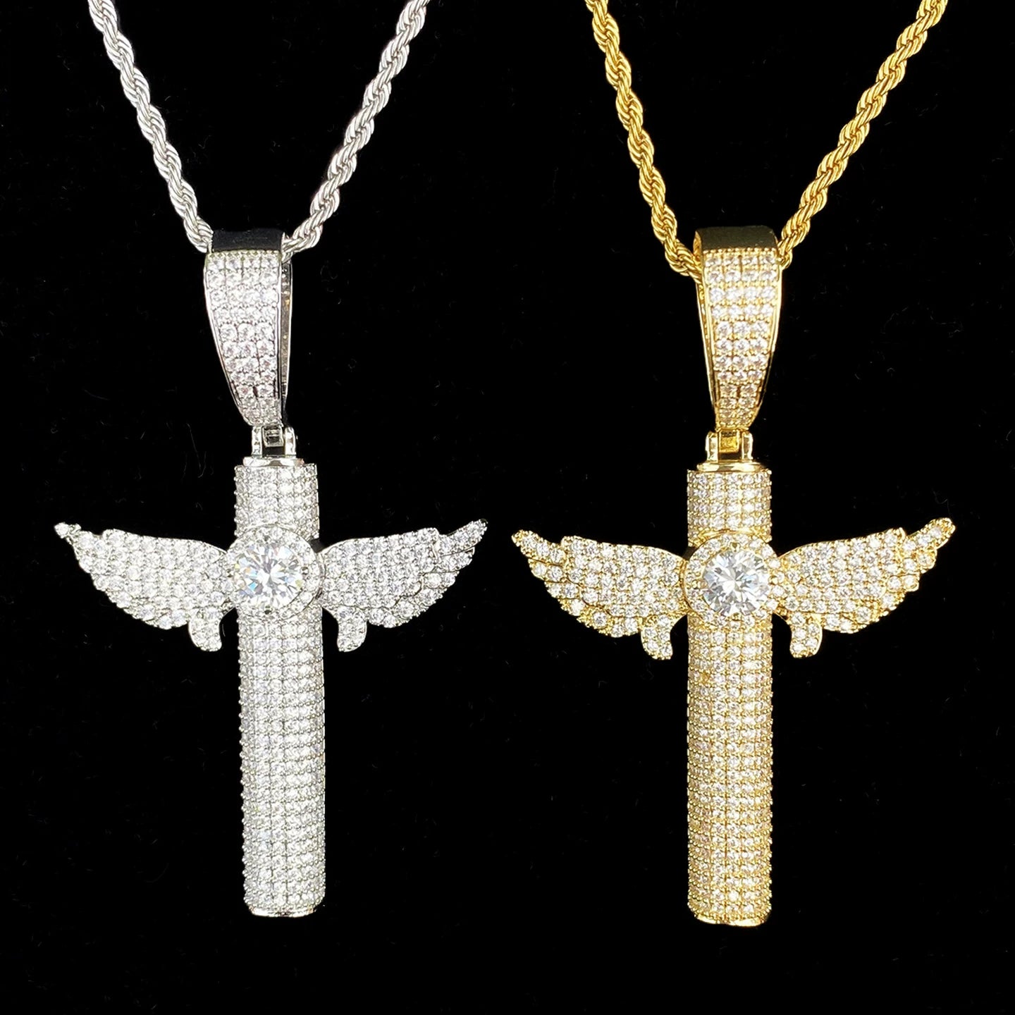 Seraph Cross Iced Pendant Necklace