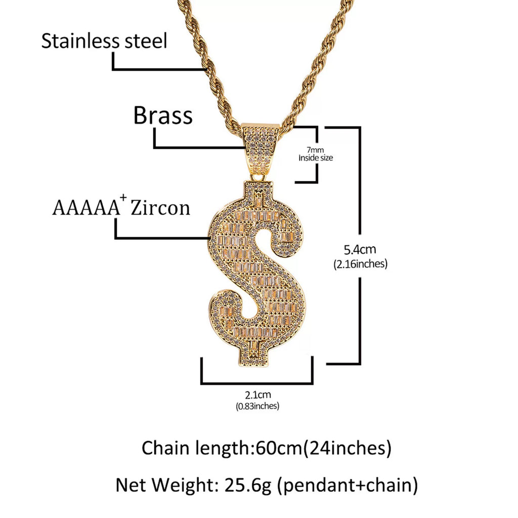 Money Bag Baguette Iced Necklace